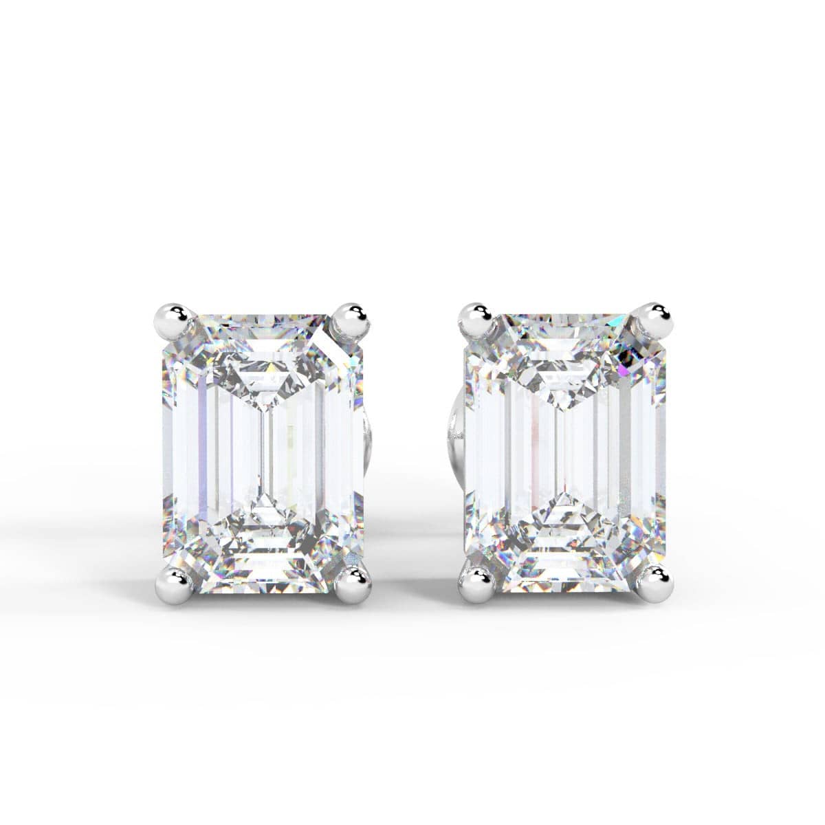 TOP MOST QUALITY D/VVS 1.00CT EMERALD CUT DIAMOND STUD EARRINGS IN HALLMARKED PLATINUM
