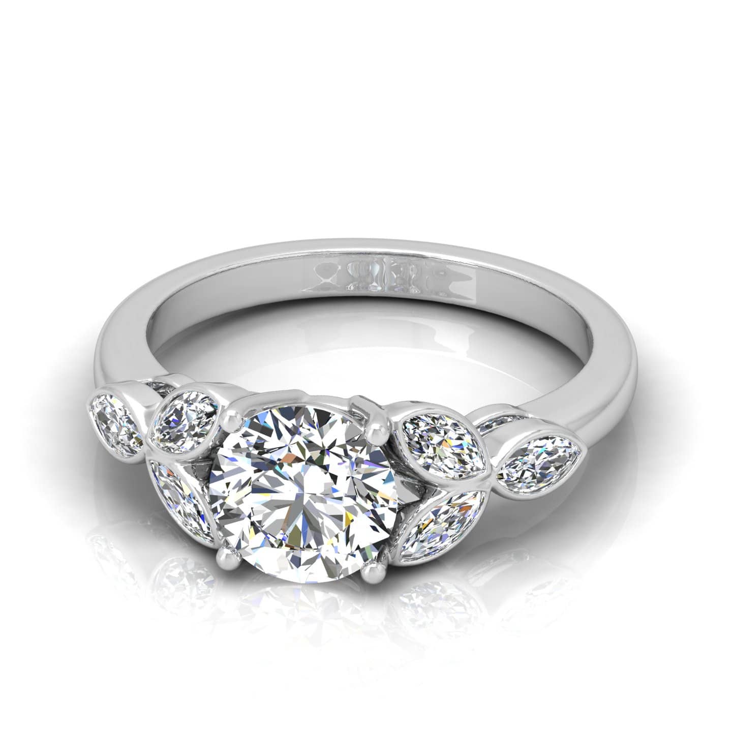 Classic Round With Marquise Diamond Engagement Ring