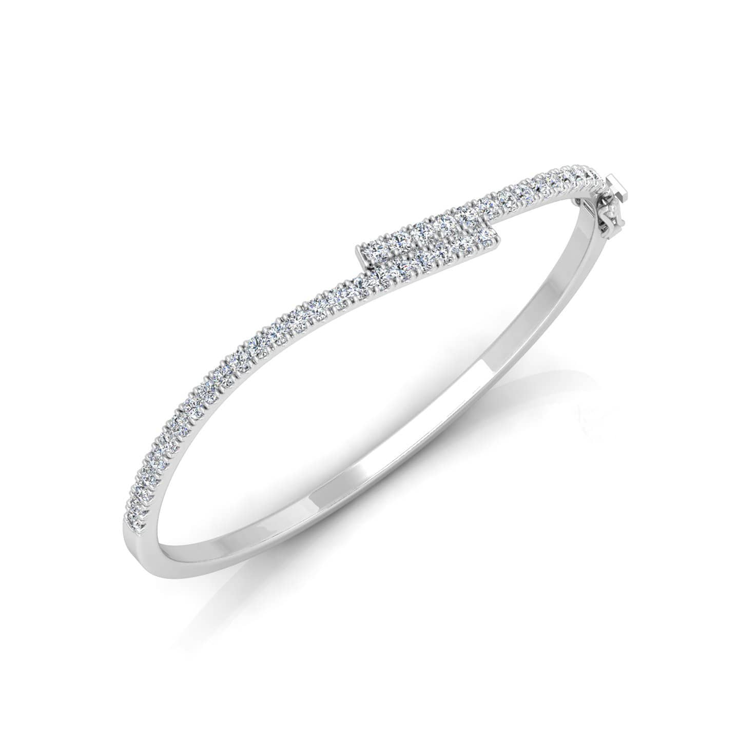 F/VS 1.20 Ct Natural Round Diamond Micro Pave Set Designer Bangles in 18k White Gold