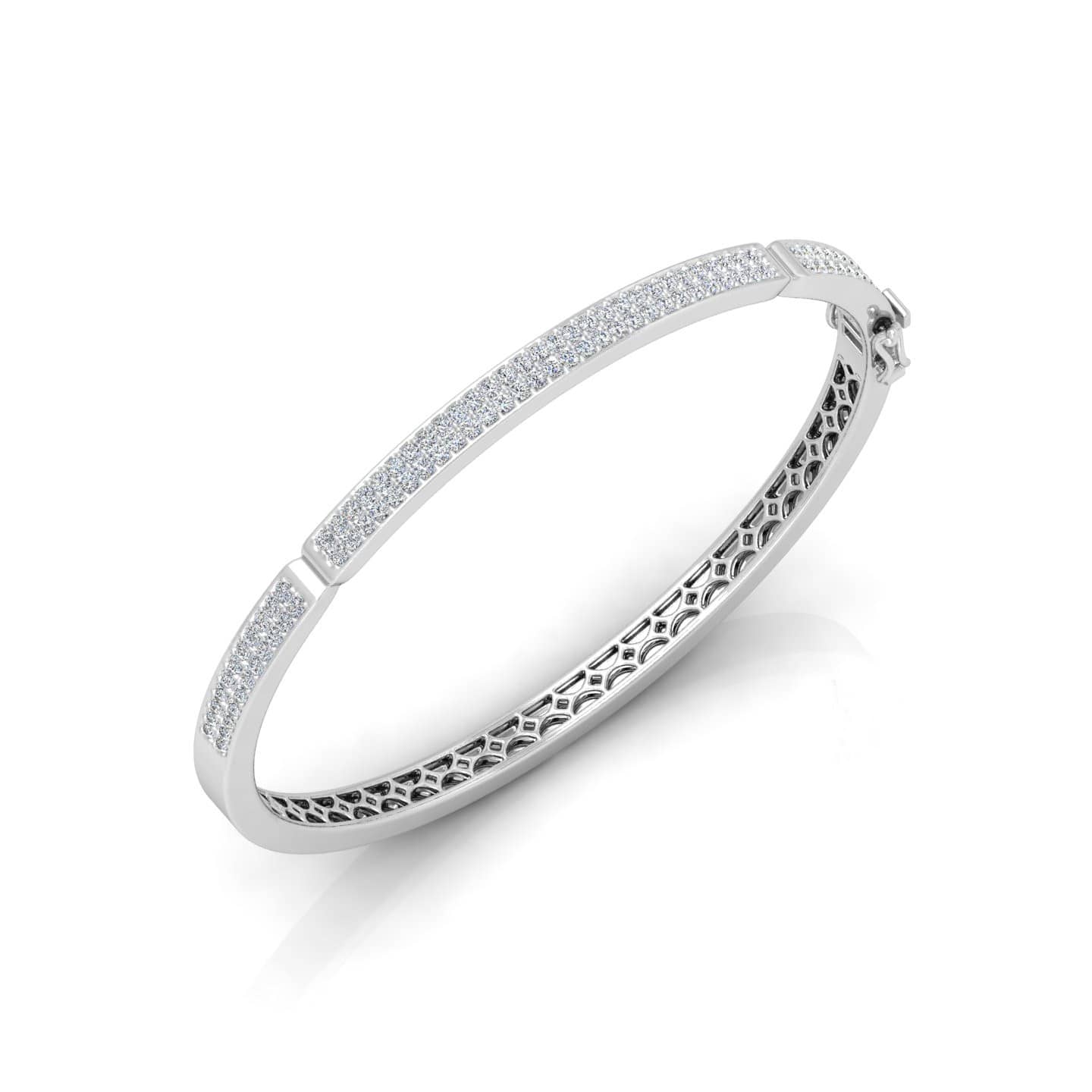 1.00 Ct Natural Round Diamond Pave Set Bangles bracelet in 18k White gold