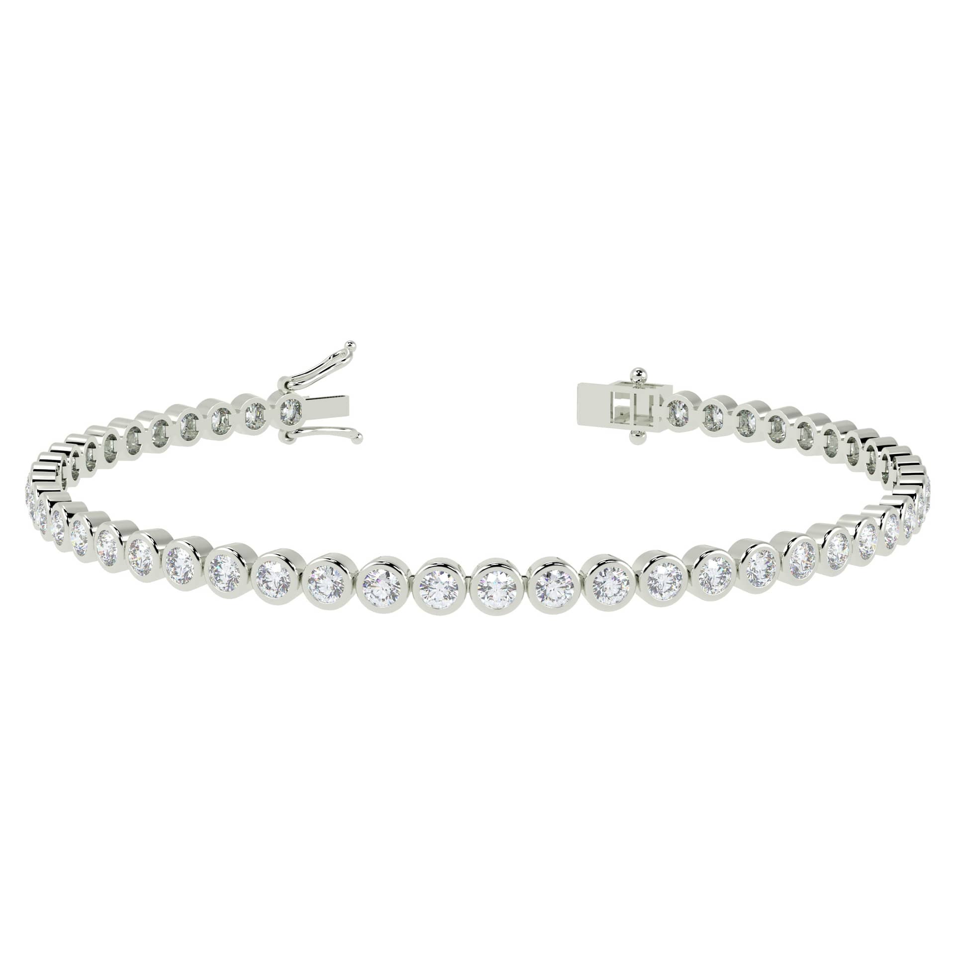D/VS 2.40 Ct Natural Round Diamond Bezel Set Tennis Bracelet In 18k Gold