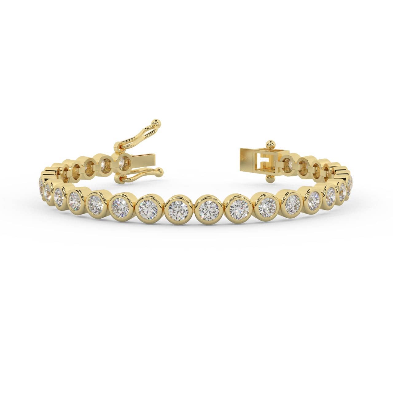 18K YELLOW GOLD F/VS 4.50 CT BEZEL SET DIAMOND TENNIS BRACELET