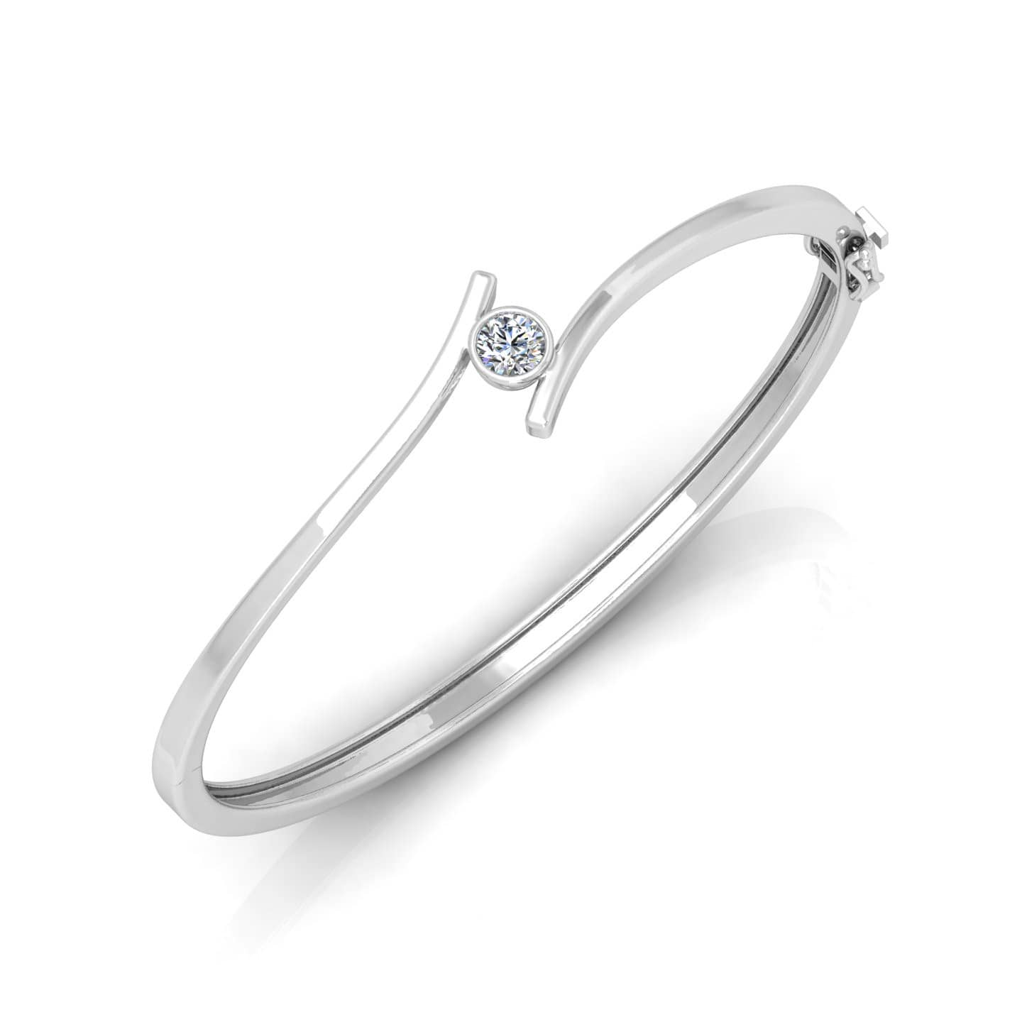 0.40 Ct F/VS Natural Round Diamond Bezel Set Bangles In 18k Gold