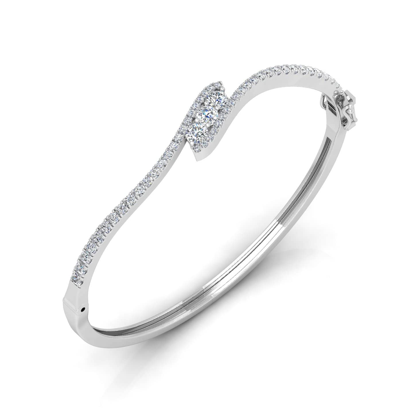 1.00 Ct F/VS 3 Stone Natural Round Diamond Bangle In 18k Gold For Women