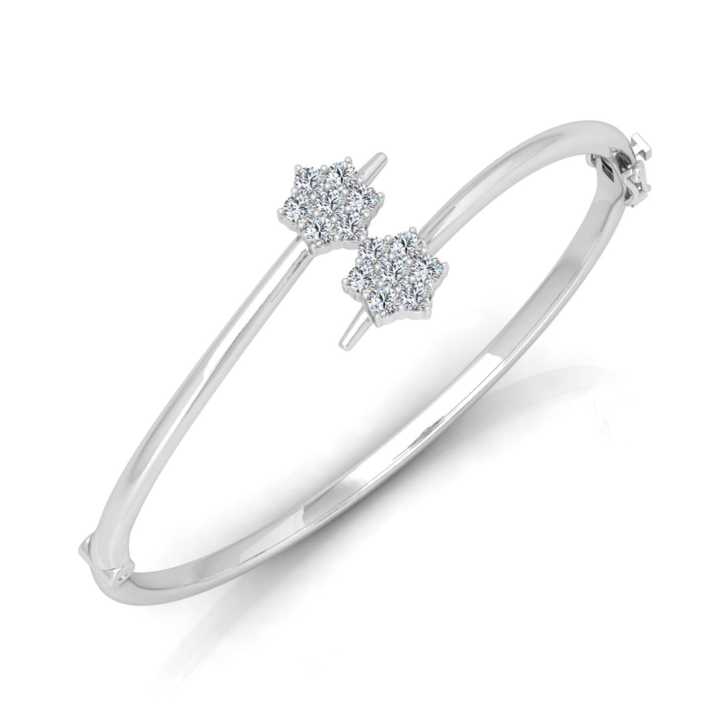 1.00 Ct F/VS Cluster Style Natural Round Diamond Bangles In 18k Gold