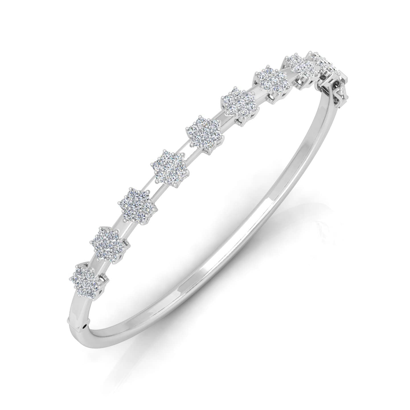 1.50 Ct F/VS Cluster Set Natural Round Diamond Bangles In 18k Gold