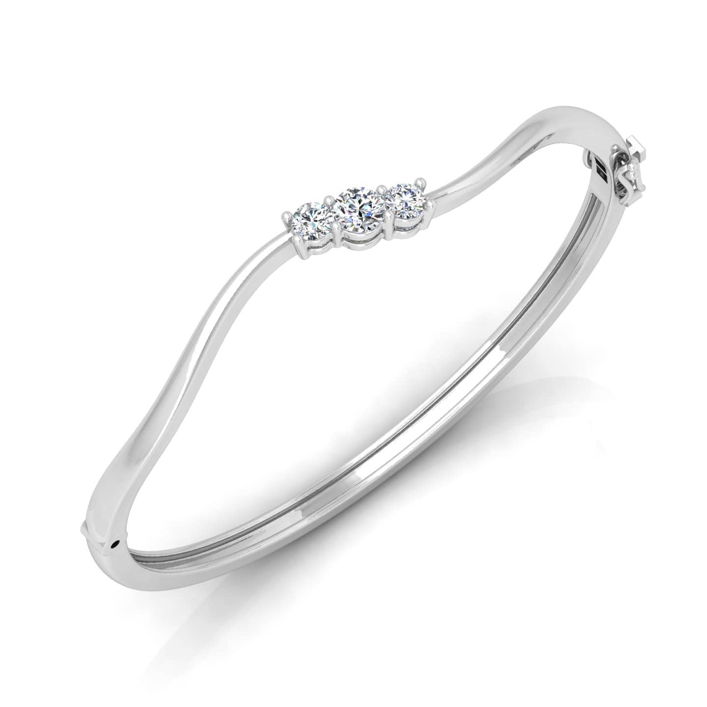 1.00 Ct Three Stone Natural Round Diamond Bangles In 18k Gold - F/VS