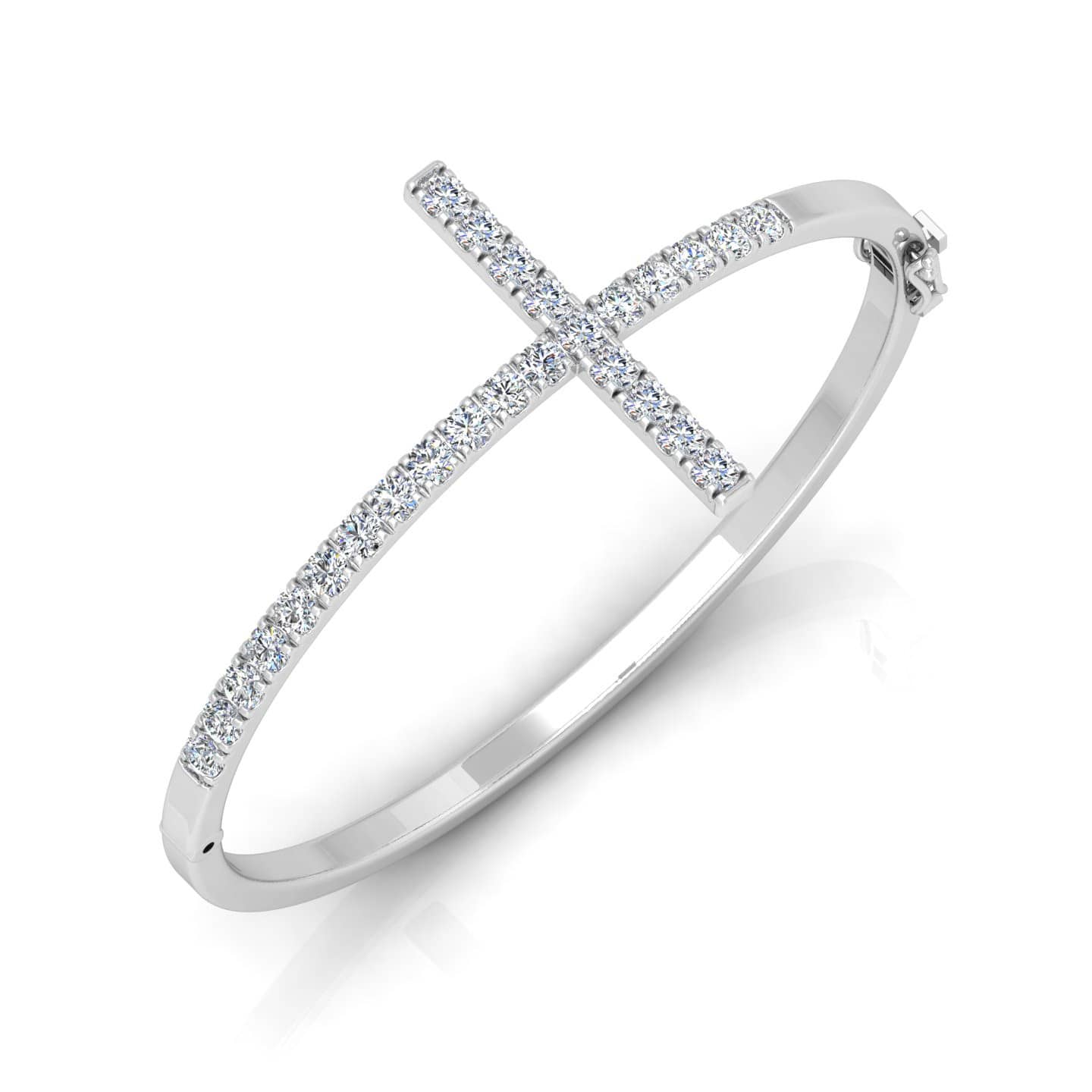 0.70 Ct Micro Pave Set Cross Natural Round Diamond Bangles In 18k Gold