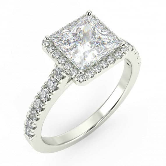 1.00 CARAT PRINCESS HALO DIAMOND ENGAGEMENT RING, PLATINUM