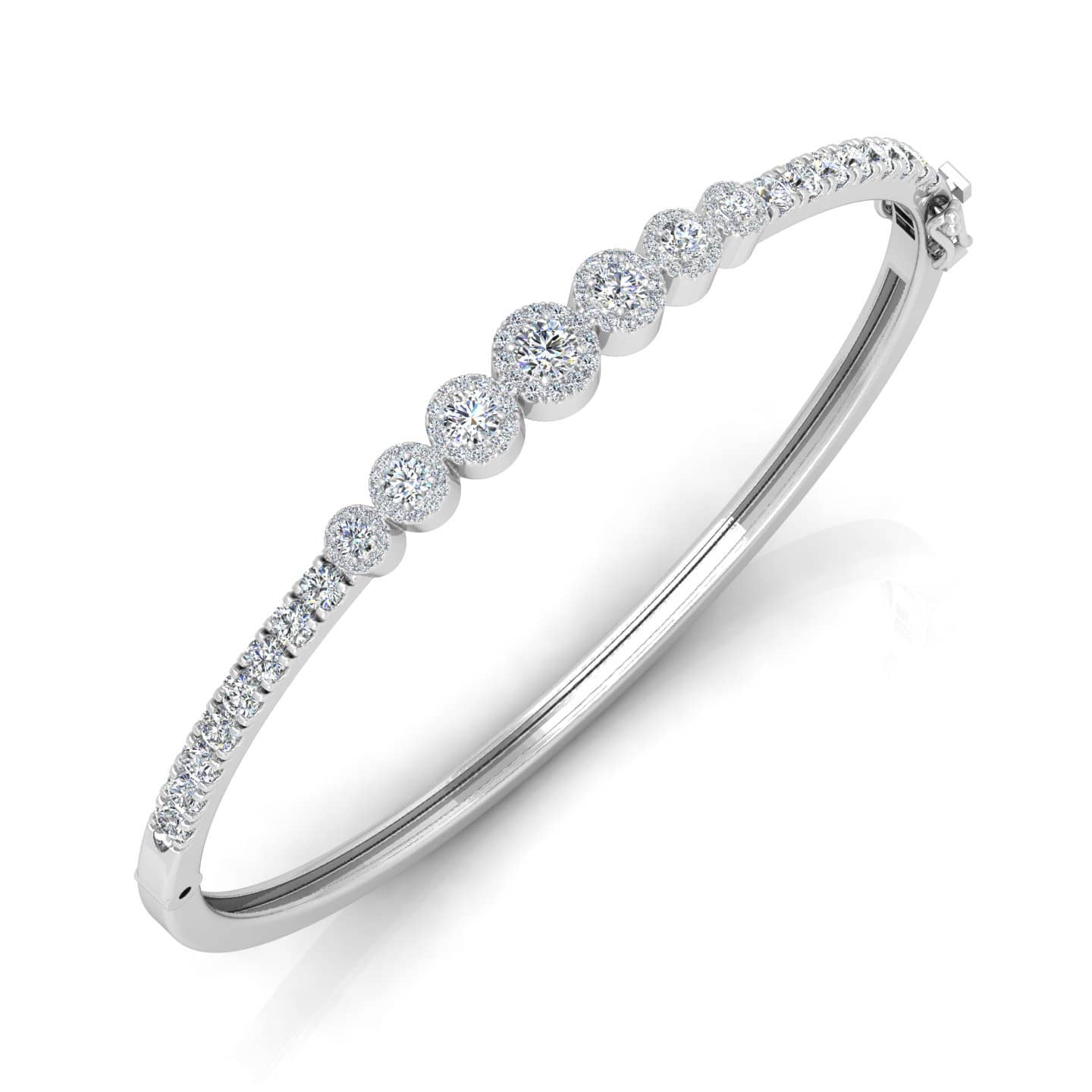 1.30 Ct Micro Pave Set Halo Natural Round Diamond Bangles In Gold For Women