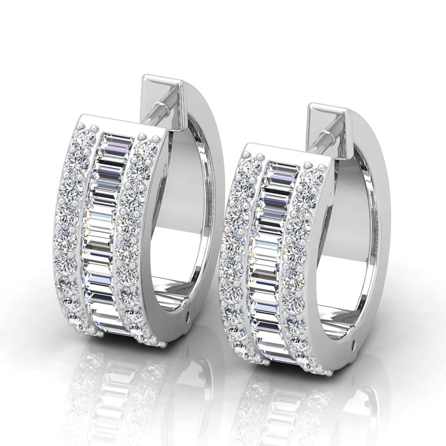 Women's 0.80 Ct Natural Round And Baguette Diamond Hoop Earring In Gold