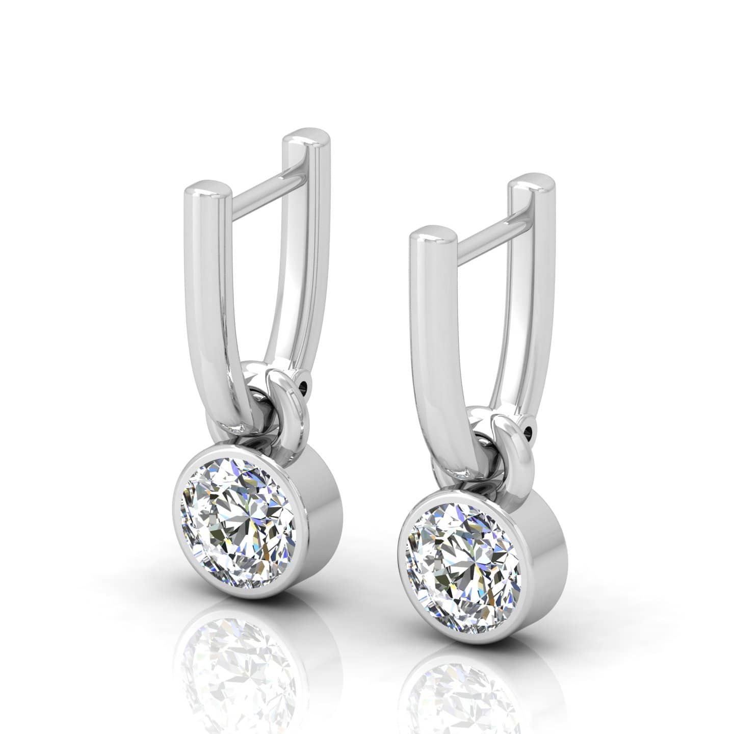 0.80 Ct F/VS Natural Round Diamond Bezel Set Drop Dangle Hoop Earring In 9k & 18k Gold