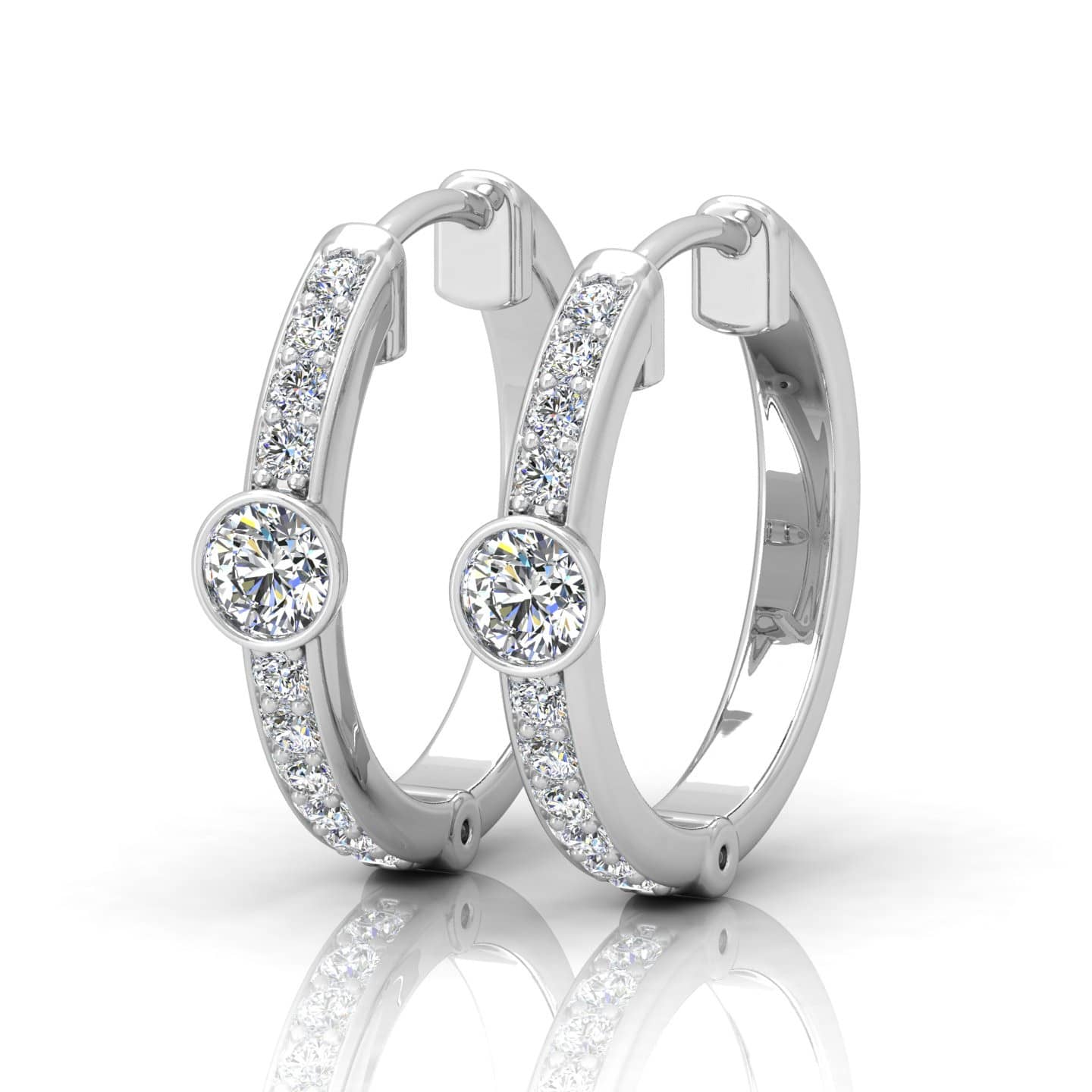 0.60 Ct Natural Round Diamond Bezel Set Hoop Earring In 9k & 18k Gold For Her