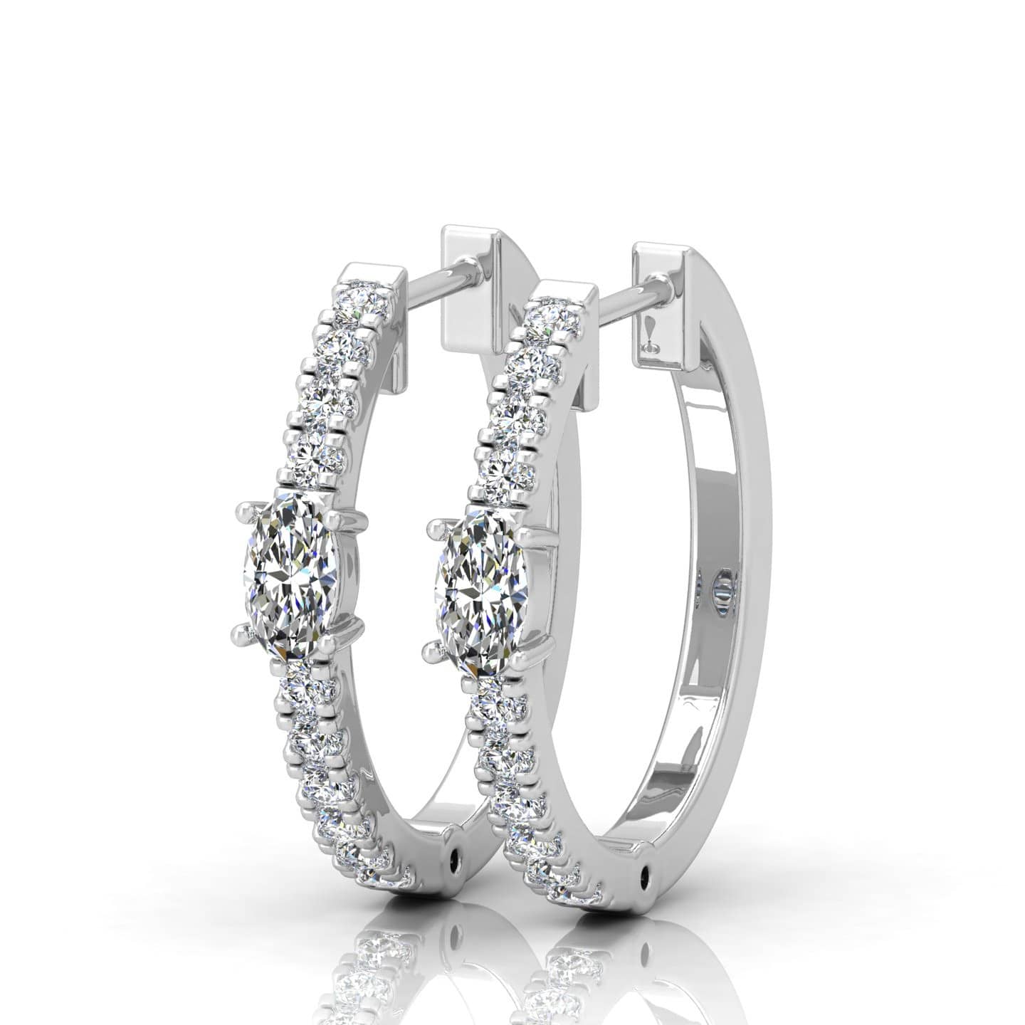 1.00 Ct Natural Oval And Round Diamond Claw Set Hoop Earring In 9k & 18k Gold For Her