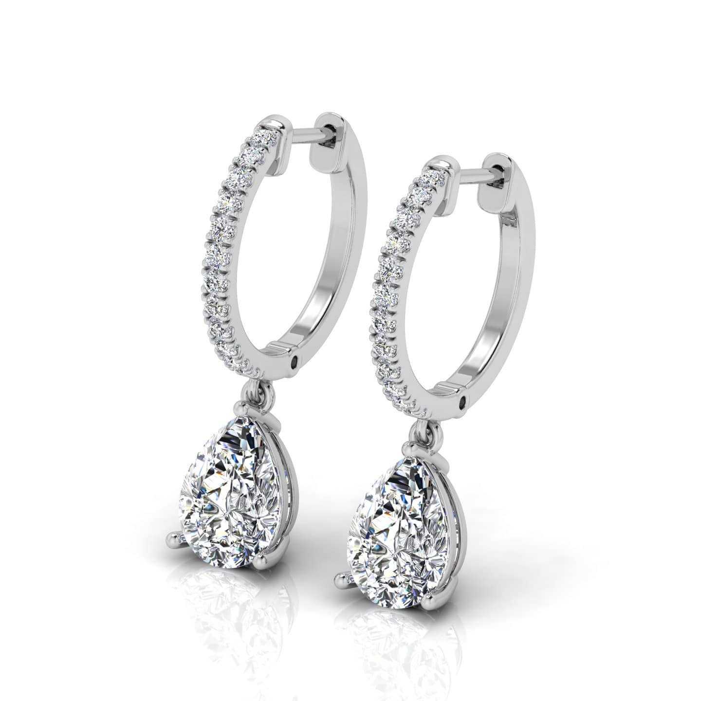 1.00 Ct Natural Pear Diamond Claw Set Drop Dangle Hoop Earring In 9k & 18k Gold For Her