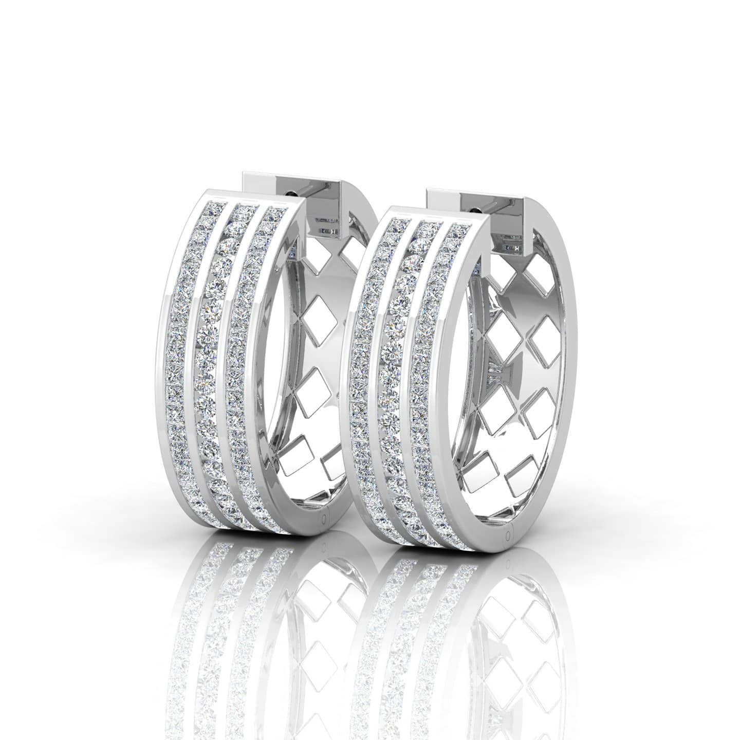 Best Sale..! 1.00 Ct F/VS Round & Princess Diamond Channel Set Hoop Earrings, 18k Gold