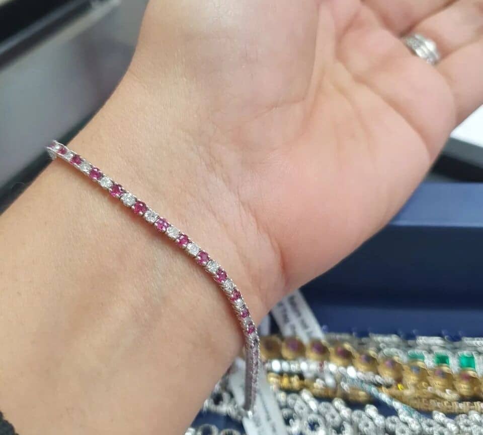 5.50 Ct Natural Ruby And Diamond Claw Set Tennis Bracelet In 9k White Gold