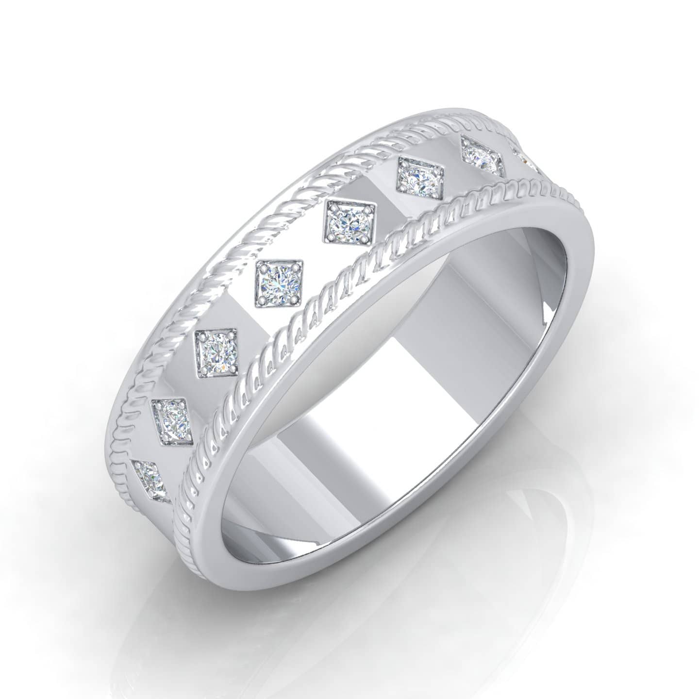0.30 Ct F/VS Pave Set Natural Diamond Designer Men's Wedding Band In 18k White Gold