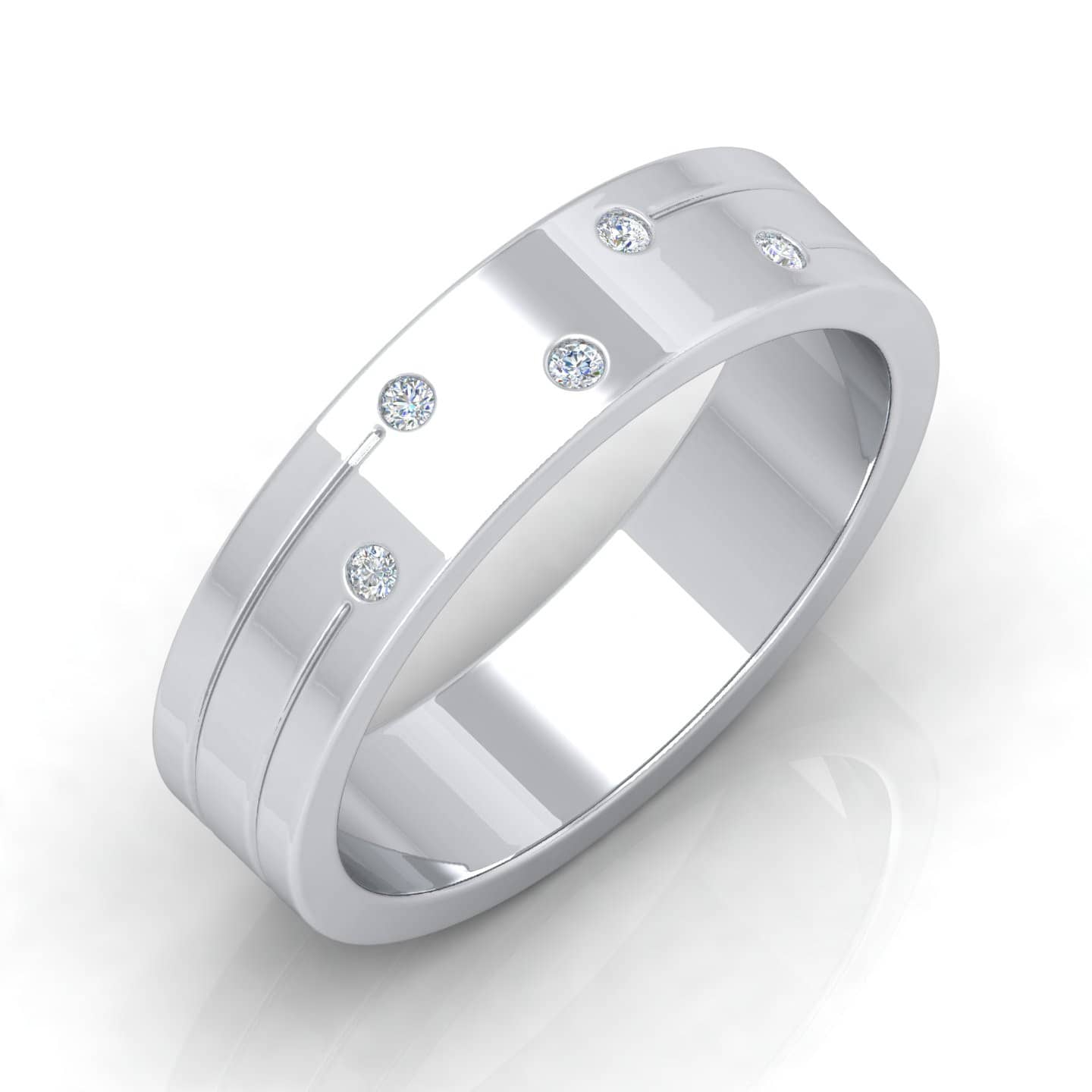 Men's Wedding Ring Rubover Set F/VS 0.20 Ct Round Brilliant Cut Diamond In 18k White Gold