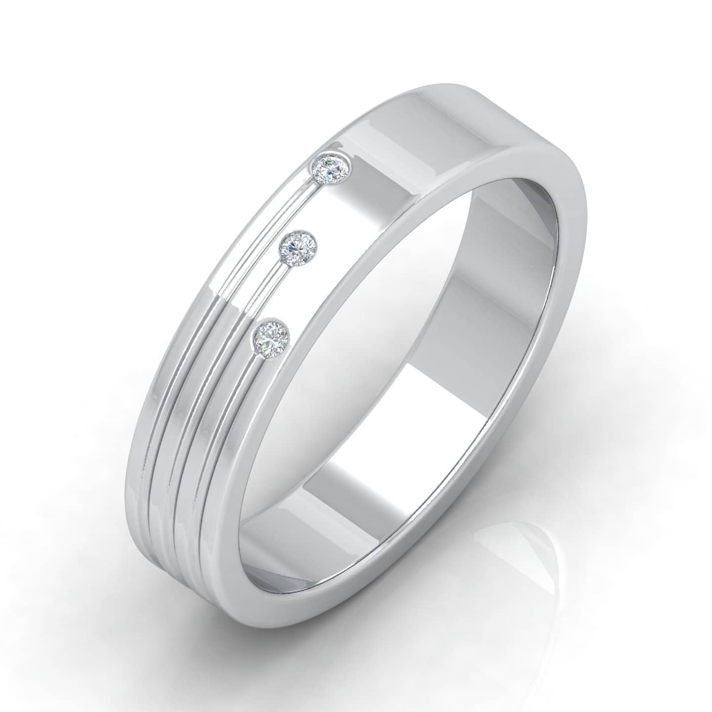 F/VS 0.15 Ct Round Brilliant Cut Diamond Men's Wedding Ring In 18k White Gold