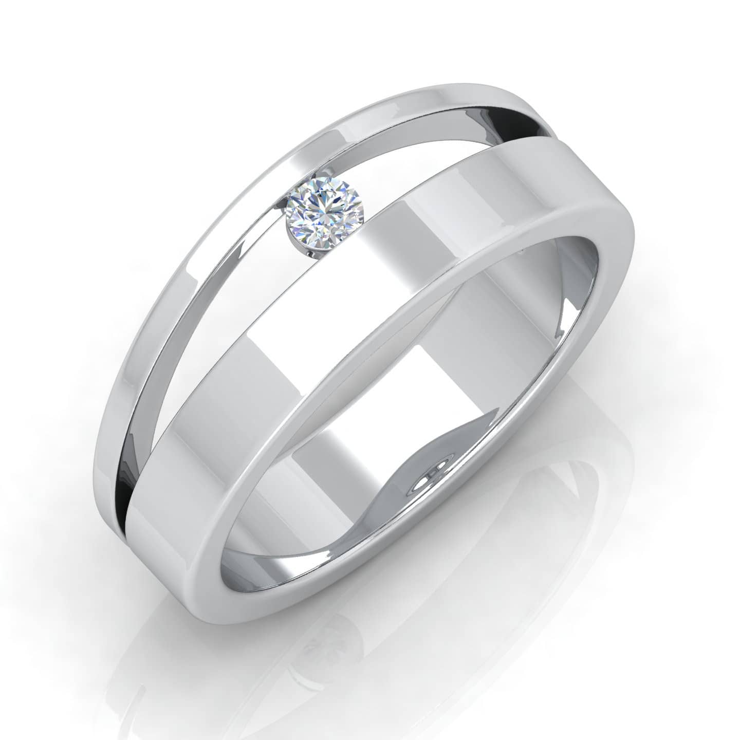 8MM F/VS 0.15 Ct Round Diamond Men's Wedding Ring In 18k White Gold