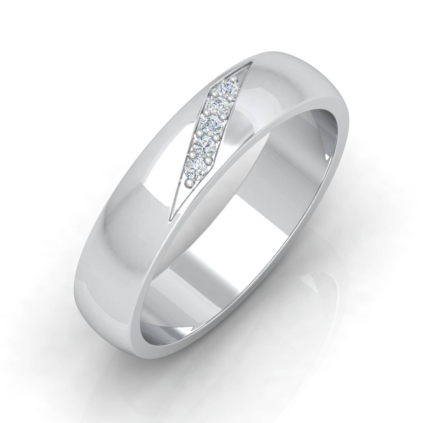 "D" Shape Classic Men's Wedding Band F/VS 0.15 Ct Round Diamond Crafted In 18k White Gold