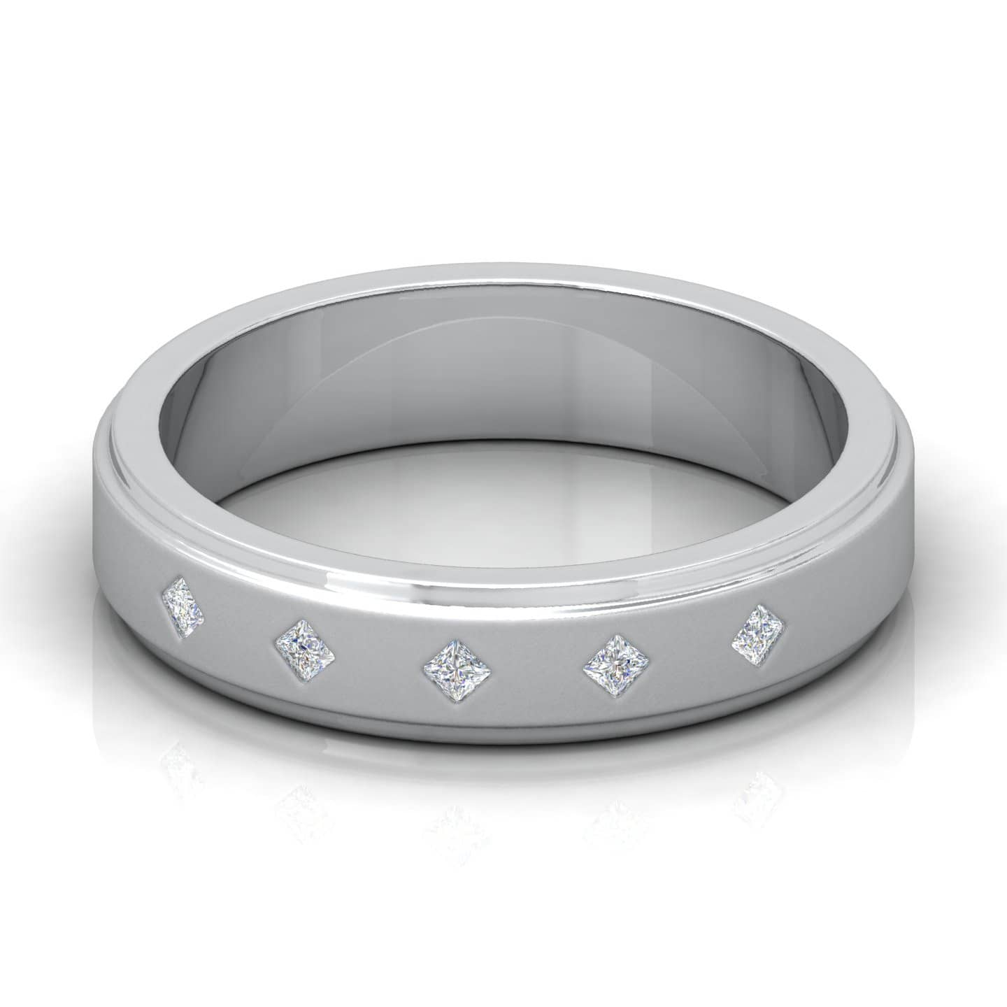18k White Gold Men's Wedding Ring F/VS 0.25 Ct Natural Princess Diamonds