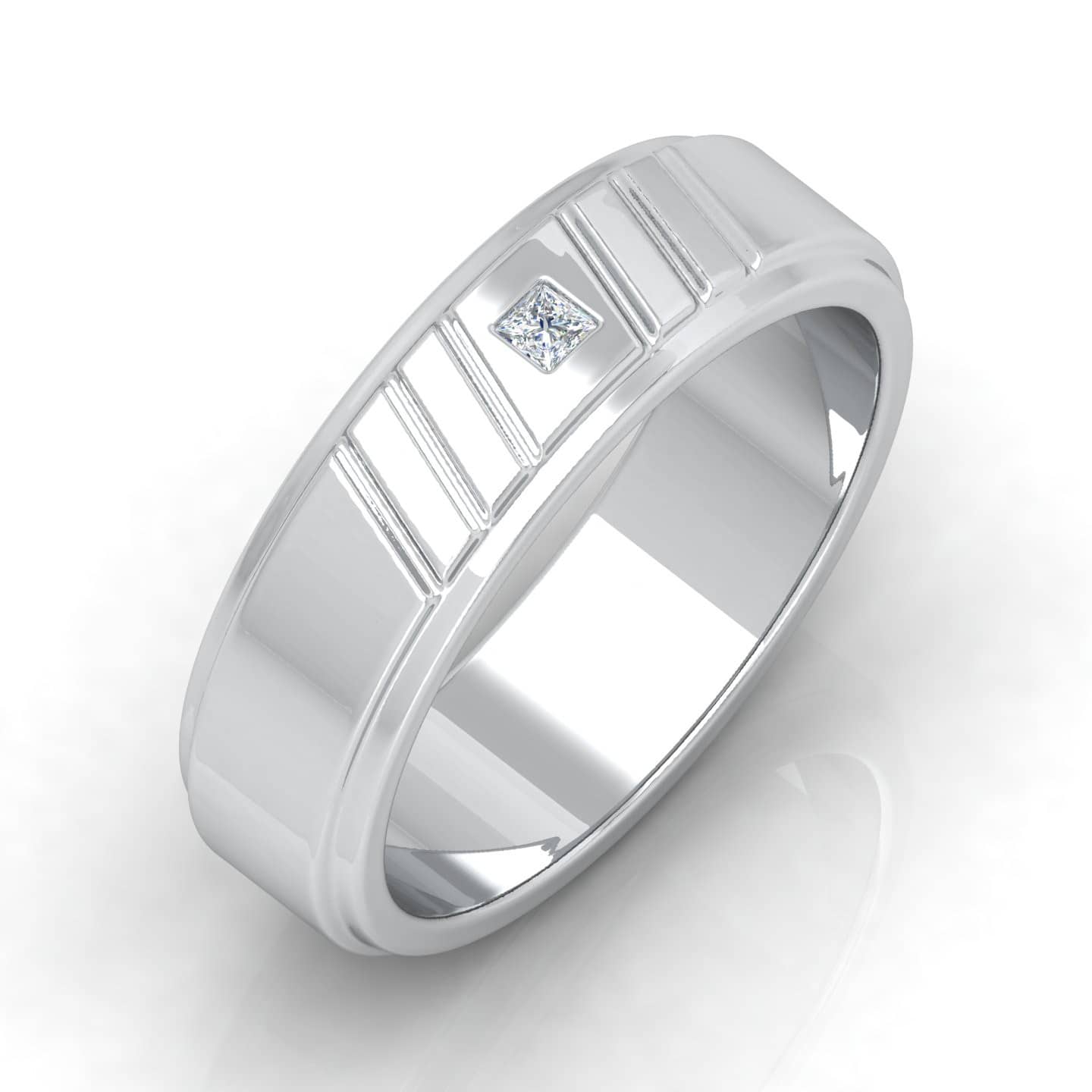 6.10MM 0.10 Ct Princess Cut Diamond Men's Wedding Band In 18k White Gold