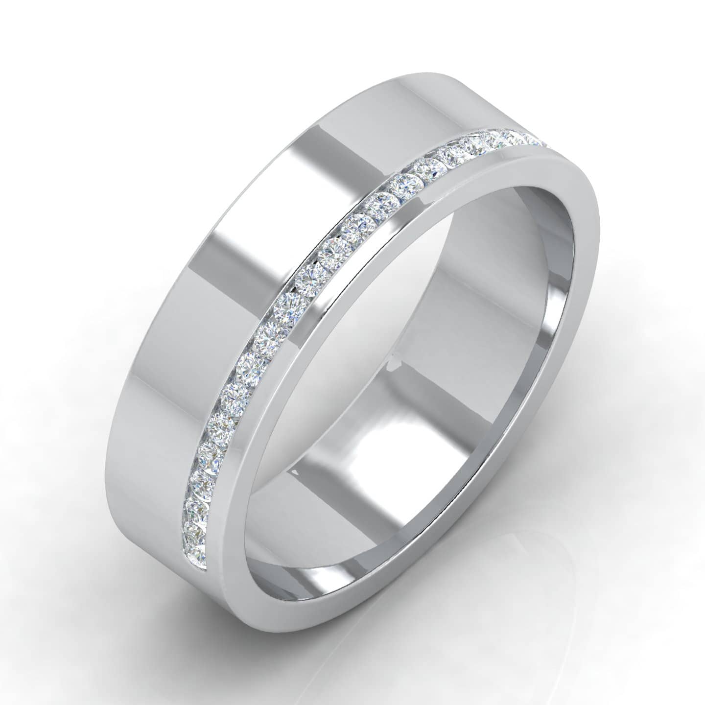 Channel Set F/VS 0.30 Ct Round Diamond Men's Wedding Band In 18k White Gold