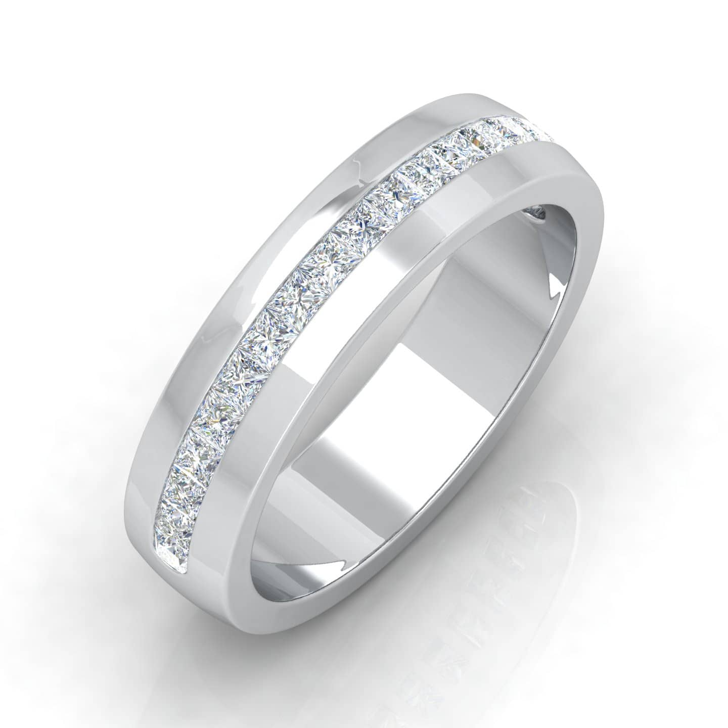 F/VS 0.30 Ct Princess Diamond Channel Set Men's Wedding Band In 18k White Gold