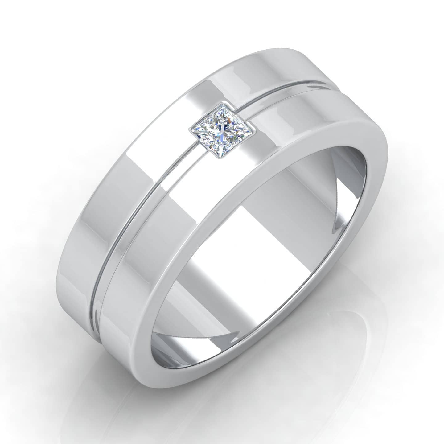 Top Quality F/VS 0.15 Carat Natural Princess Diamond Invisible Set Men's Wedding Ring