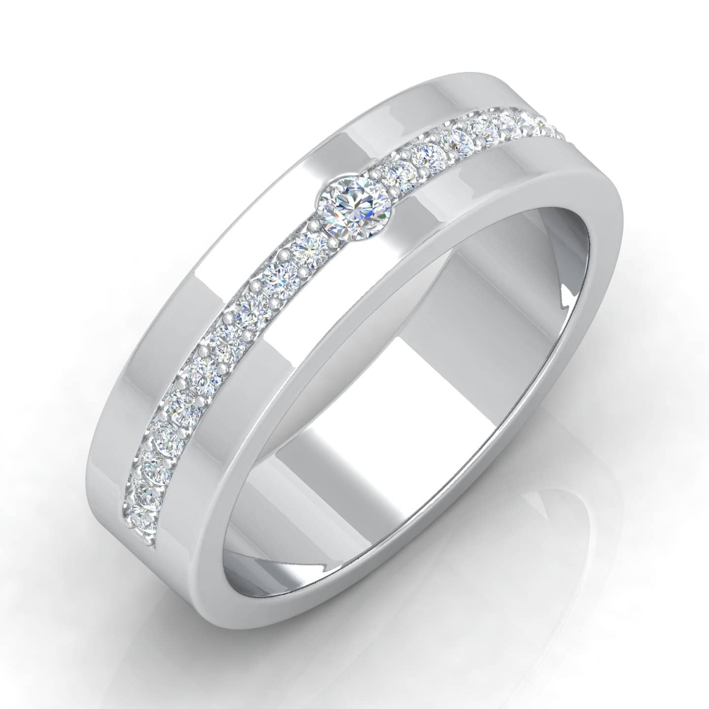 18k White Gold Pave Set F/VS 0.50 Ct Natural Diamond Men's Wedding Ring