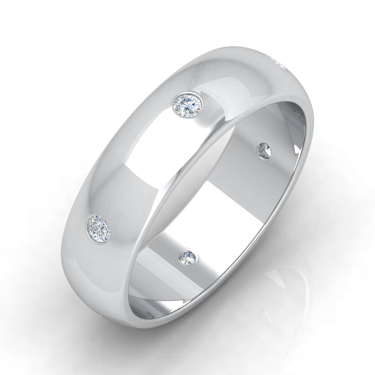 Flush Set 0.30 Ct F/VS Natural Round Diamond Men's Wedding Band In 18k White Gold