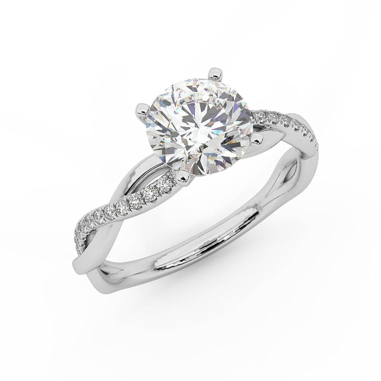 ROUND DIAMOND TWISTED SHOULDER STUDDED ENGAGEMENT RING