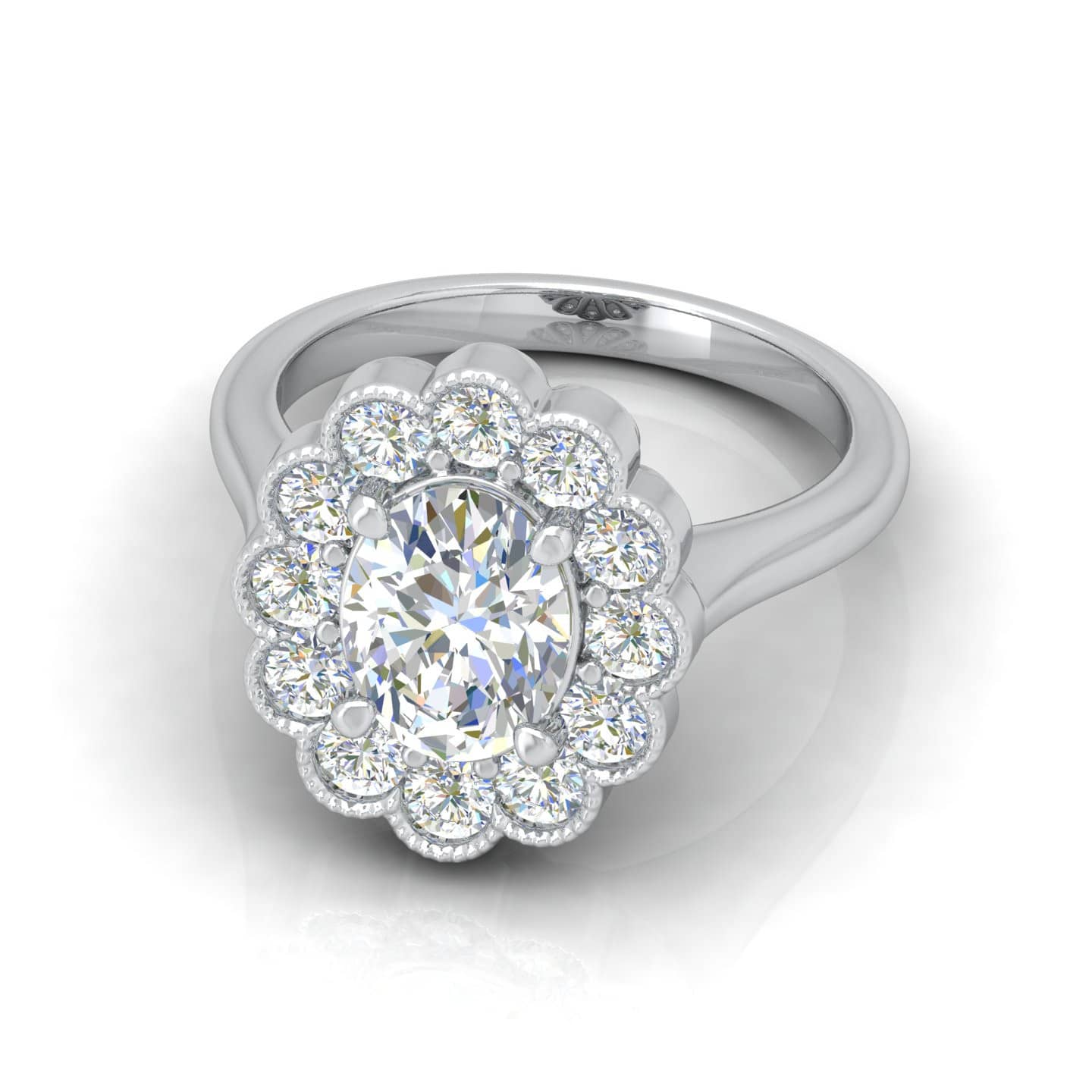 Classic Oval Diamond Cluster Halo Engagement Ring