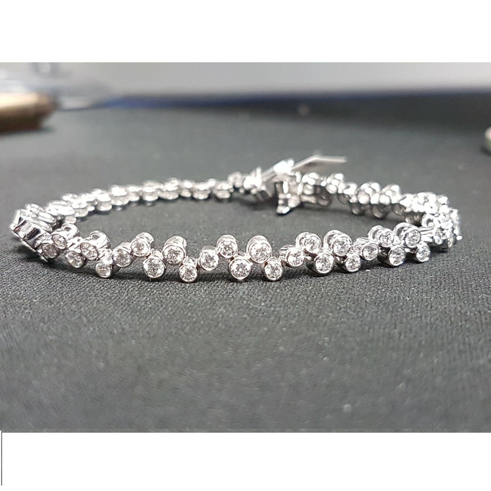 4.00 Ct Natural Round Diamond Bezel Set Designer Bracelet In 18K White Gold
