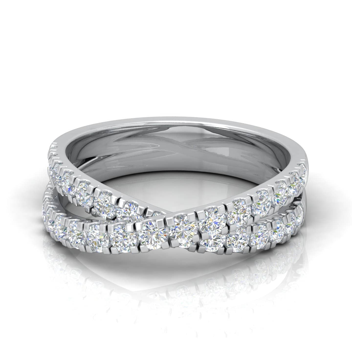 F/VS 0.90 Ct Round Diamond Crossover Half Eternity Wedding Ring
