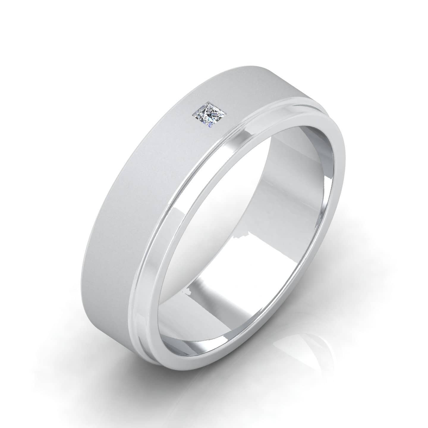 F/VS 0.10 Ct Natural Princess Diamond Men's Wedding Band - Platinum