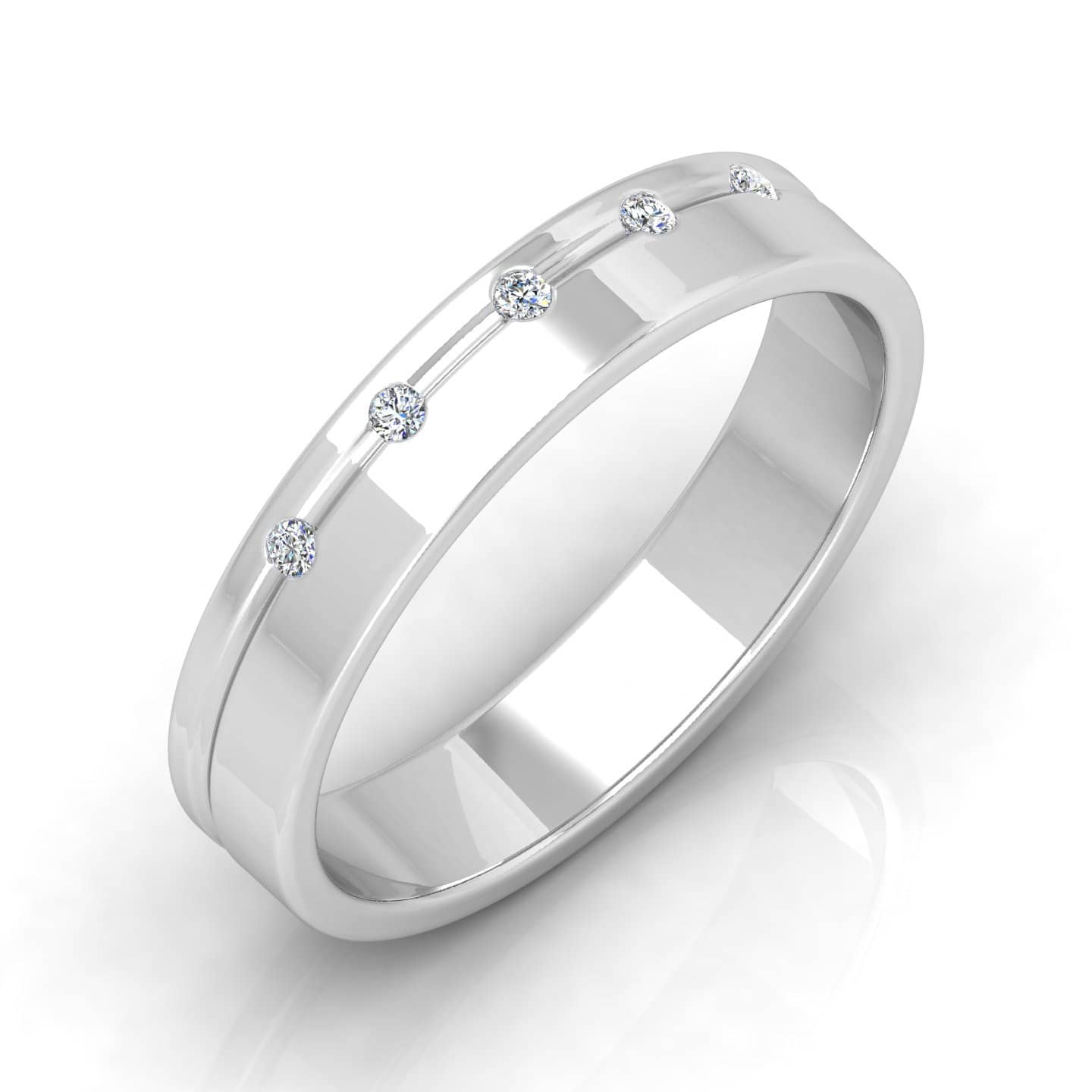 Heavy Platinum 4.50MM F/VS 0.15 Ct Round Diamond Men's Wedding Band