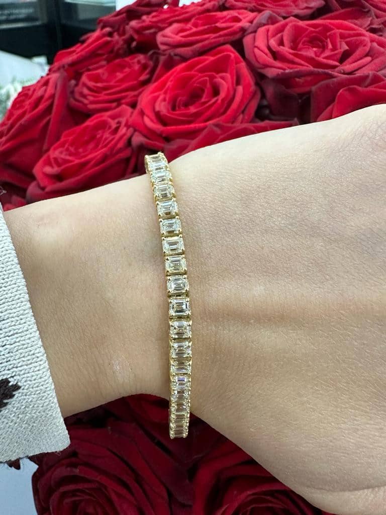 12.50Ct Natural Emerald Cut Diamond Tennis Bracelet In 18k Yellow Gold - 19.00 GRAMS