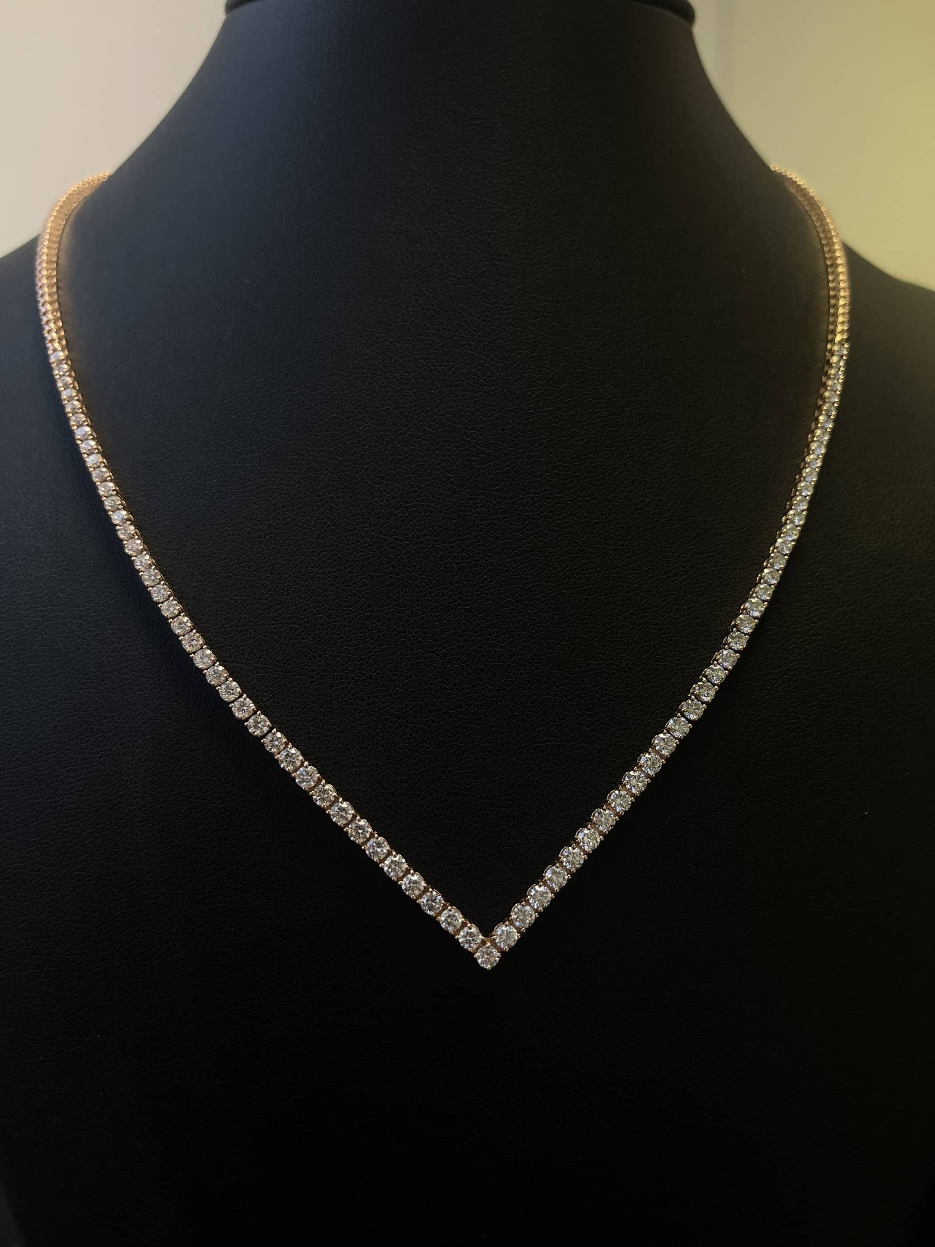 6.05 CARAT F/VS NATURAL RAOUND DIAMOND GRADUATED TENNIS NACKLECE IN 18K ROSE GOLD