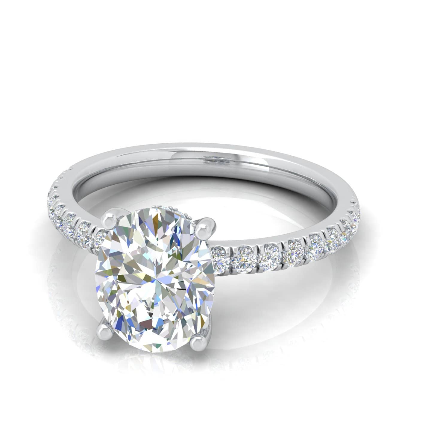 Oval Diamond With Round Petite Diamond Hidden Halo Engagement Ring