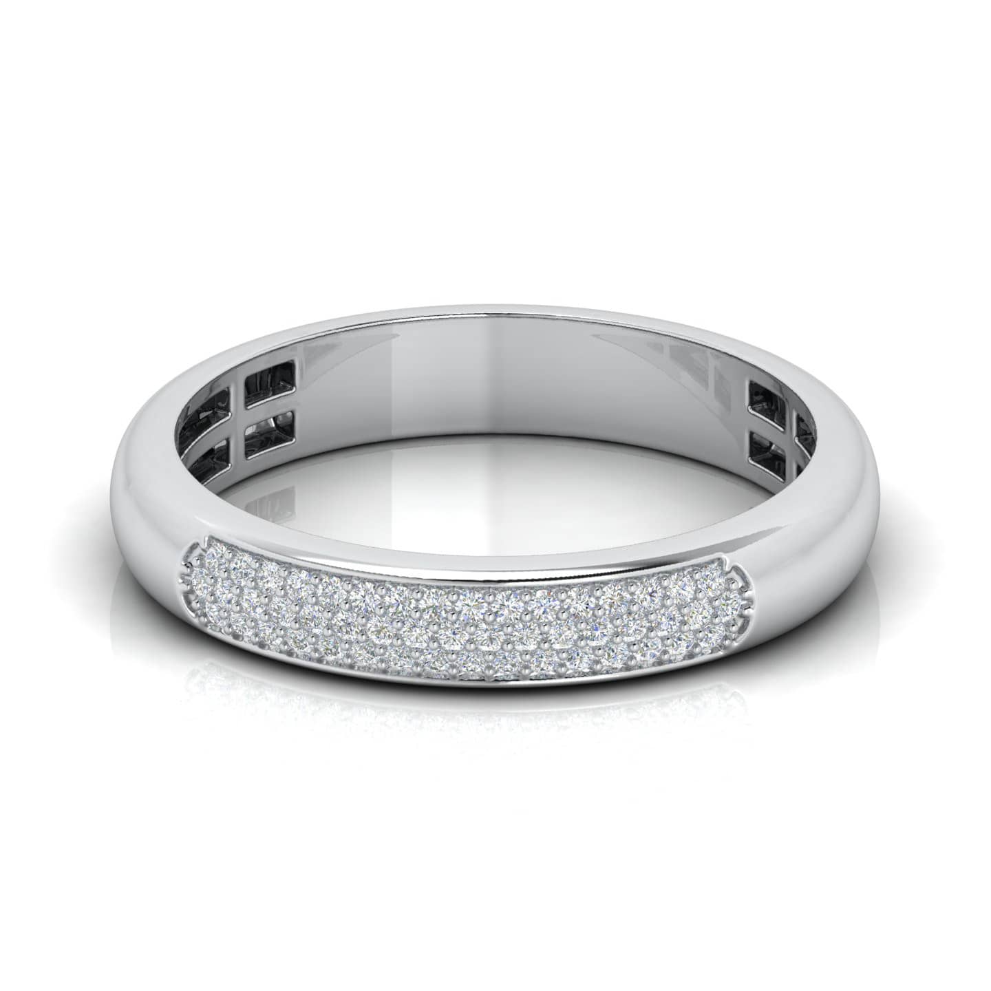 F/VS 0.35 CT ROUND DIAMOND PAVE SET THREE ROW HALF ETERNITY RING IN 18K GOLD