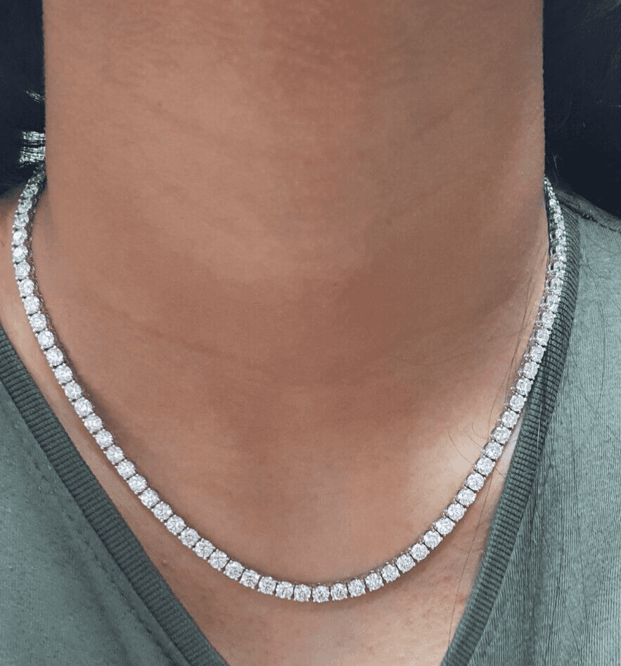 15.00 CT Round Diamond Tennis Necklace, Hallmarked 18K White Gold - 23 Gram