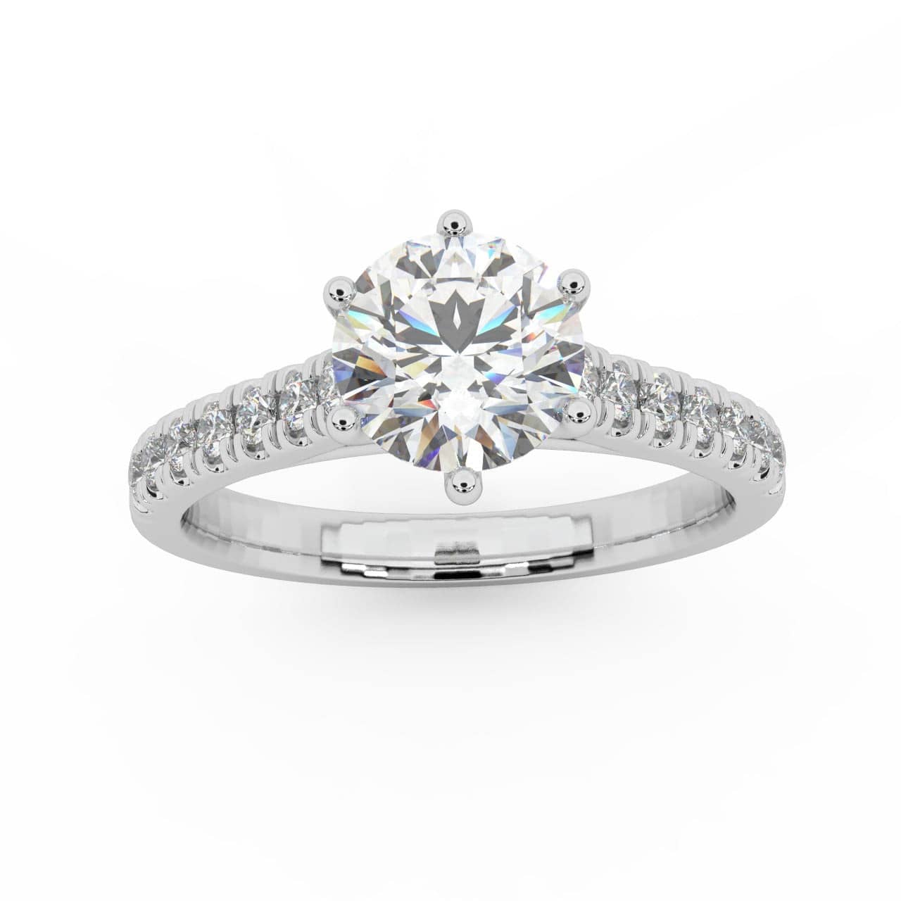 6 CLAW ROUND DIAMOND ENGAGEMENT RING - MICRO PAVE SET
