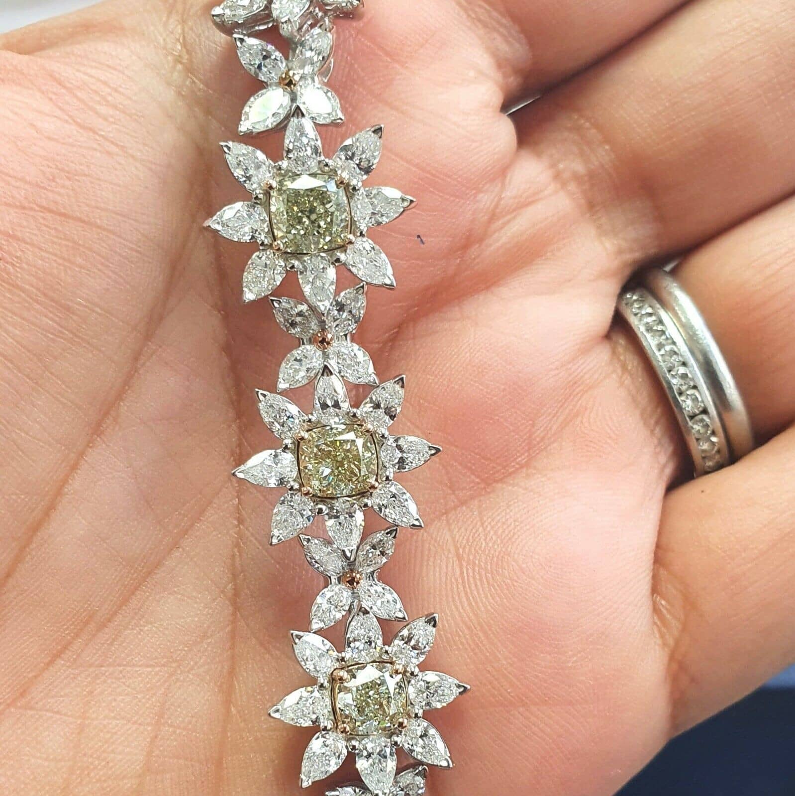 21.50 CT NATURAL CUSHION, PEAR & MARQUISE DIAMOND DESIGNER BRACELET IN HEAVY PLATINUM