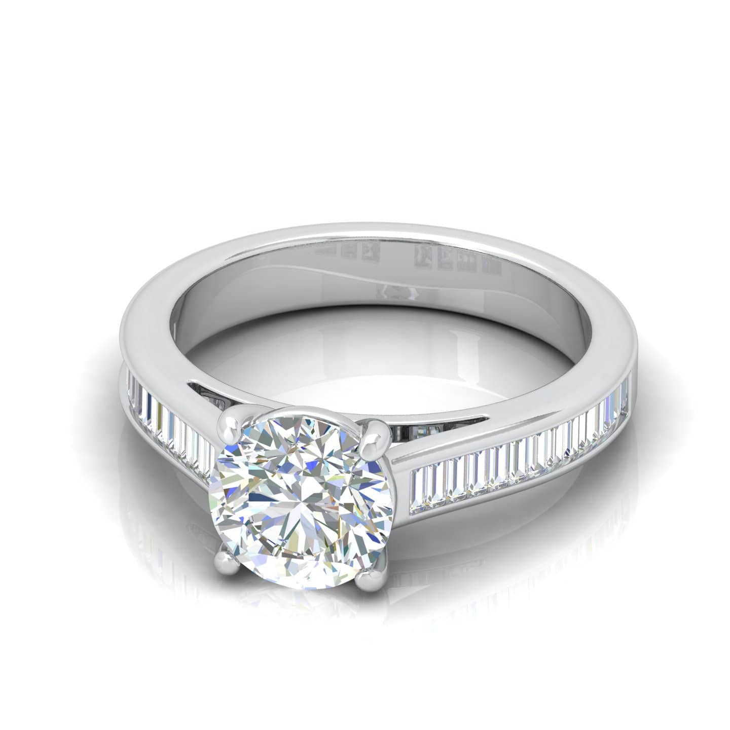 Best Deal..! Round With Side Baguette Diamond Women's Engagement Ring