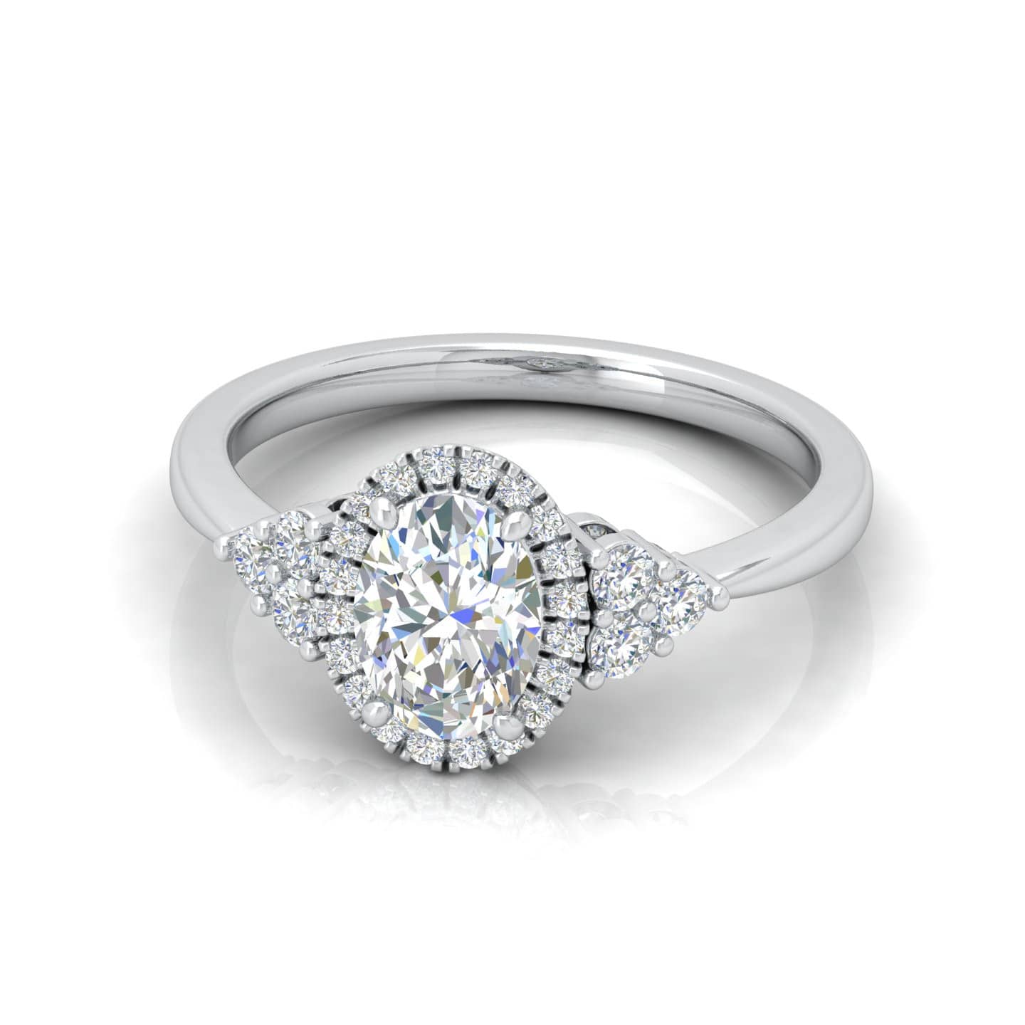 Oval With Side Round Diamond Halo Engagement Ring