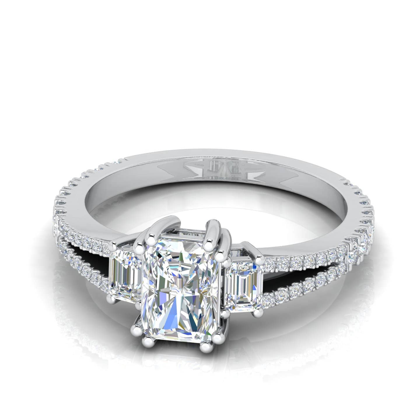 Radiant And Emerald Cut Diamond Designer Engagement Ring For Her