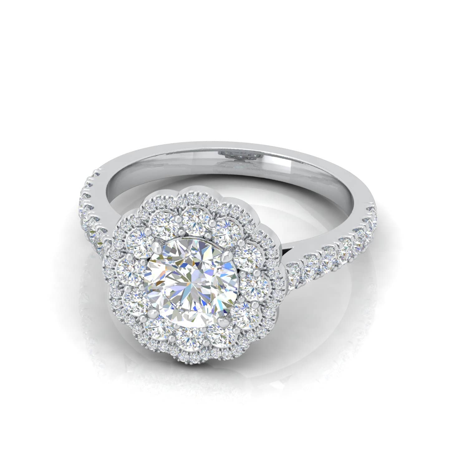 Round Diamond Designer Cluster Halo Engagement Ring